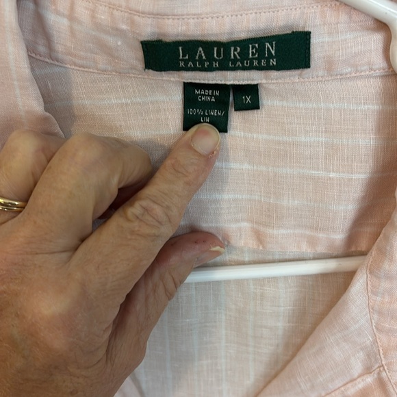 Lauren Ralph Lauren Light Pink Linen Striped Shirt Size 1X - Picture 9 of 14